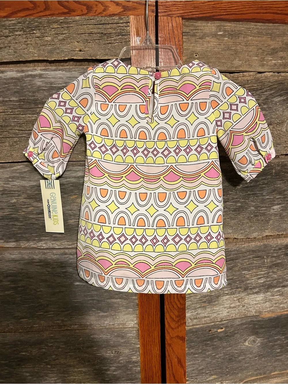 NWT Girls Geometric Print Short Sleeve Dress- Pink, Yellow & Orange Size 12M